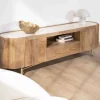 Meuble TV 180 cm rétro-chic avec plateau en terrazzo blanc "Bruges"