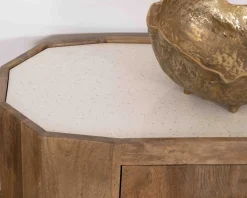 Meuble TV 180 cm rétro-chic avec plateau en terrazzo blanc "Bruges"