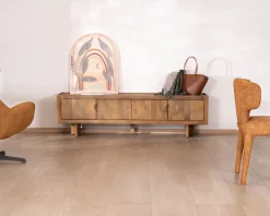 Meuble TV bas 180 cm en manguier naturel "Odely" 4 portes