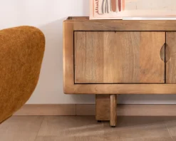 Meuble TV bas 180 cm en manguier naturel "Odely" 4 portes