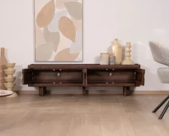 Meuble TV bas 4 portes 180 cm en manguier massif 