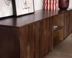Meuble TV bas esprit zen en manguier massif teinte noyer 180 cm « Sicora »