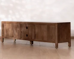 Meuble TV bas esprit zen en manguier massif teinte noyer 180 cm « Sicora »