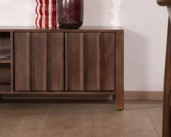 Meuble TV bas esprit zen en manguier massif teinte noyer 180 cm « Sicora »