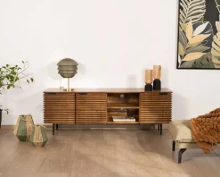 Meuble TV 160cm en teck et manguier et pieds métal noir "Sheffield"