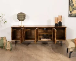 Meuble TV 160cm en teck et manguier et pieds métal noir 