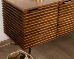 Meuble TV 160cm en teck et manguier et pieds métal noir 