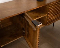 Meuble TV 160cm en teck et manguier et pieds métal noir 