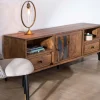 Meuble TV 175cm ethnique acacia massif pieds métal noir "Membatu"