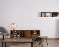 Meuble TV 175cm ethnique acacia massif pieds métal noir 