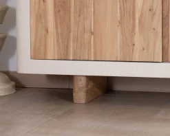 Meuble TV contemporain aspect béton sablé et acacia 
