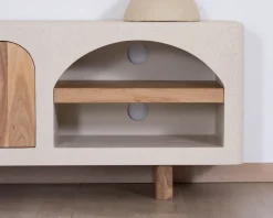 Meuble TV contemporain aspect béton sablé et acacia 