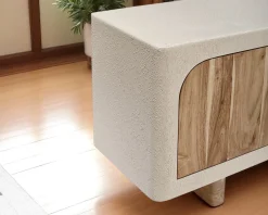 Meuble TV contemporain aspect béton sablé et acacia 