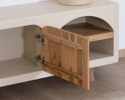 Meuble TV contemporain aspect béton sablé et acacia 