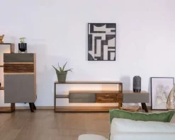 Meuble TV contemporain multi matériaux avec éclairage LED "Mezzo"