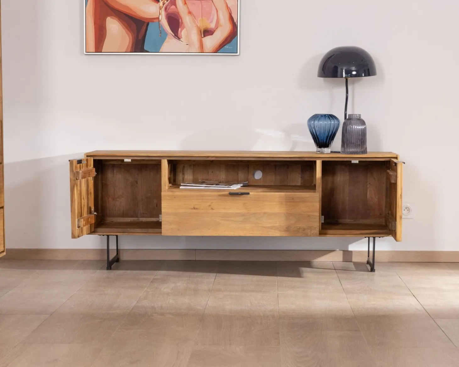 Meuble TV en teck recyclé "Bahia" style rétro