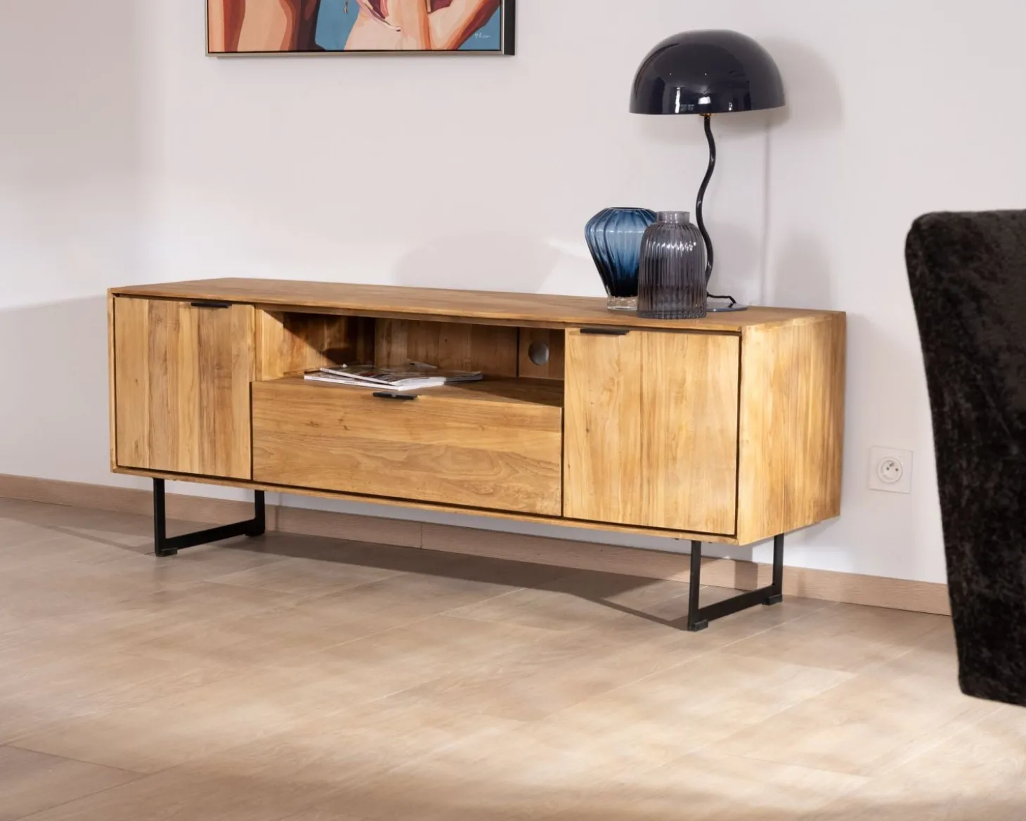 Meuble TV en teck recyclé "Bahia" style rétro