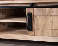 Meuble TV industriel 180 cm bois et métal 2 portes 2 niches 