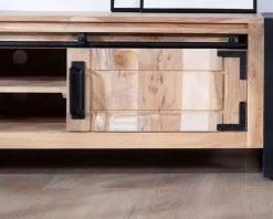 Meuble TV industriel 180 cm bois et métal 2 portes 2 niches 