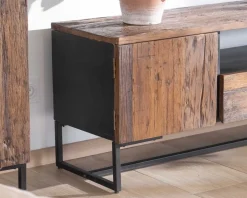 Meuble TV industriel 175 cm acacia et métal noir "Cachou Chic"