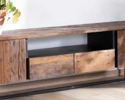 Meuble TV industriel 175 cm acacia et métal noir 