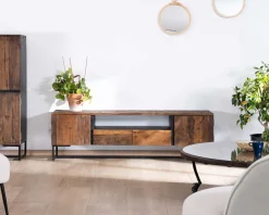 Meuble TV industriel 175 cm acacia et métal noir 