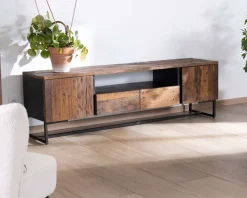 Meuble TV industriel 175 cm acacia et métal noir 