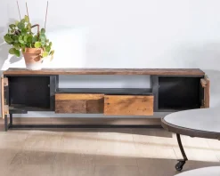 Meuble TV industriel 175 cm acacia et métal noir 