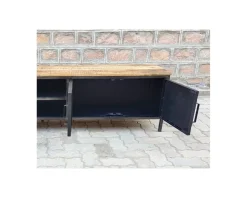 Meuble TV noir en métal et bois "Dowtoun" style atelier 220 cm