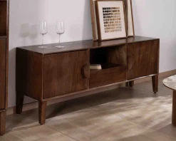 Meuble TV néo-rétro en manguier massif foncé 150 cm 