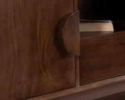 Meuble TV néo-rétro en manguier massif foncé 150 cm 