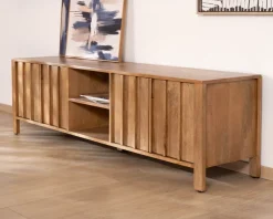 Meuble TV rétro-chic en manguier massif naturel 180 cm « Sicaly »