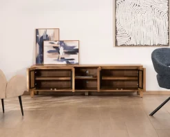 Meuble TV rétro-chic en manguier massif naturel 180 cm « Sicaly »