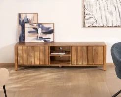 Meuble TV rétro-chic en manguier massif naturel 180 cm « Sicaly »