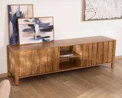 Meuble TV rétro-chic en manguier massif naturel 180 cm « Sicaly »