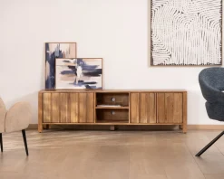 Meuble TV rétro-chic en manguier massif naturel 180 cm « Sicaly »