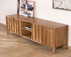 Meuble TV rétro-chic en manguier massif naturel 180 cm « Sicaly »