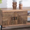 Meuble TV style ethnique acacia massif et pieds métal "Géonidum" 160cm 3 portes et 2 niches