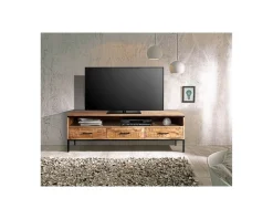 Meuble TV style épuré en bois de manguier massif et métal "Mango"