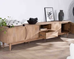 Meuble TV XXL 265cm en manguier massif 4 portes et 1 tiroir "Cabure"
