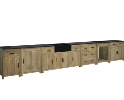 Meuble évier bois massif et pierre 164 cm "Grand Chef"