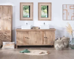 Miroir cadre bois et cannage style rétro romantique "Legacy"