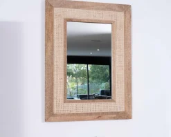 Miroir cadre bois et cannage style rétro romantique 
