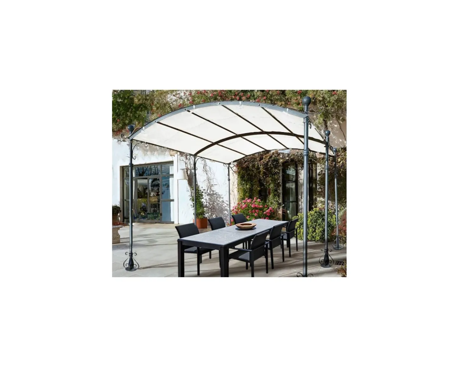 Pergola 6 pieds en métal et toit arrondi "Gardénia" 3m60 x 3m