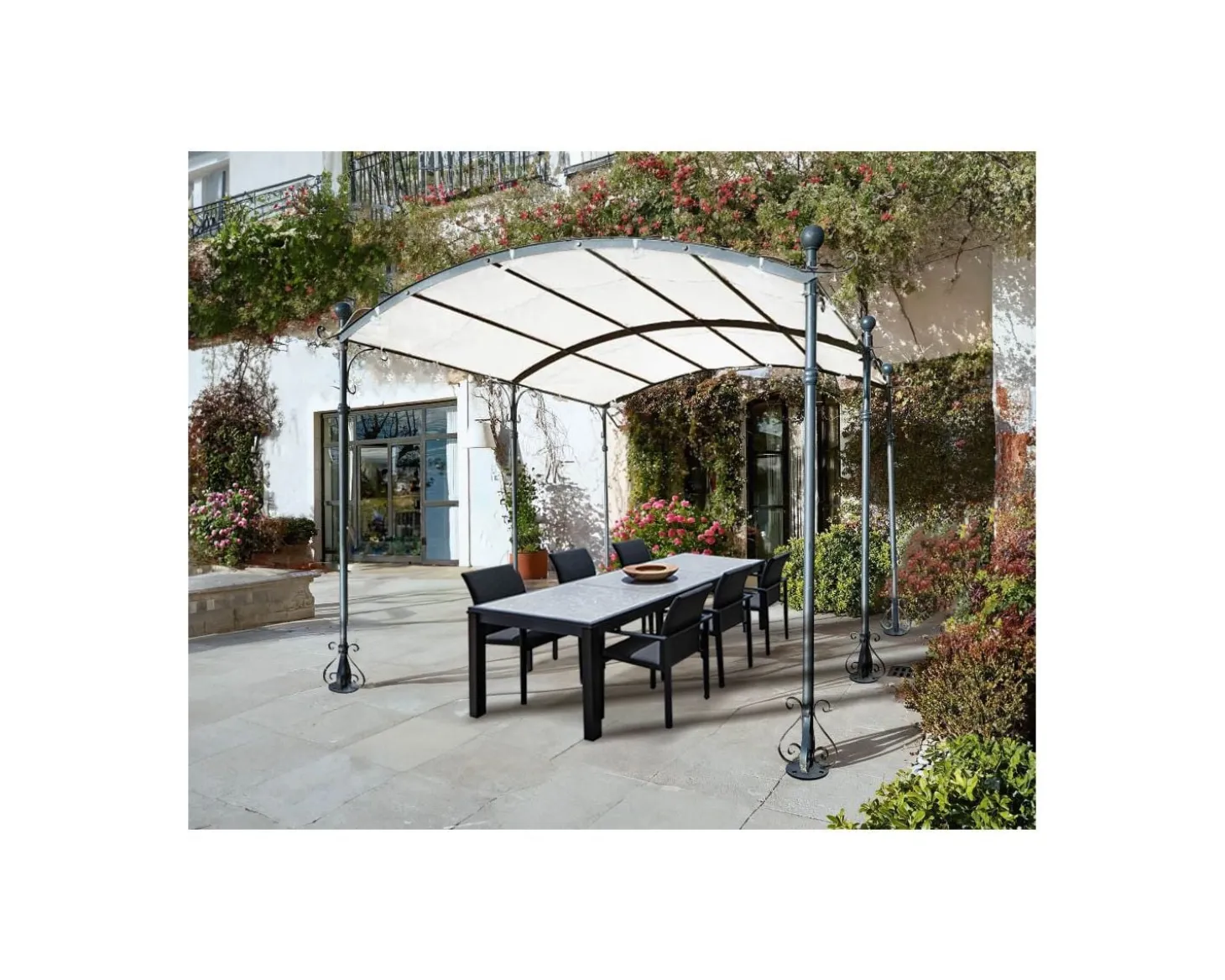 Pergola 6 pieds en métal et toit arrondi "Gardénia" 3m60 x 3m