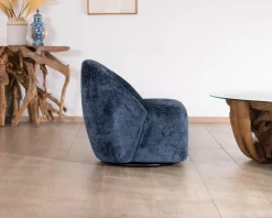 Petit fauteuil d'appoint design épuré en tissu bleu nuit "Marylin" pivotant 360°