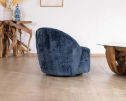 Petit fauteuil d'appoint design épuré en tissu bleu nuit "Marylin" pivotant 360°