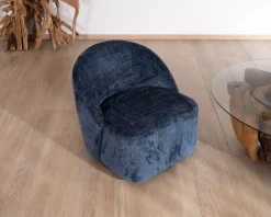 Petit fauteuil d'appoint design épuré en tissu bleu nuit 