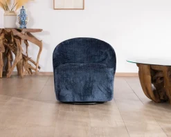 Petit fauteuil d'appoint design épuré en tissu bleu nuit 