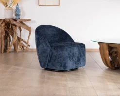 Petit fauteuil d'appoint design épuré en tissu bleu nuit 